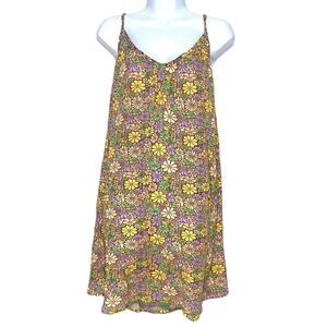 Roxy Floral Crinkle Dress L Hippie Retro Boho Strappy Tie Open Back Feminine Y2K